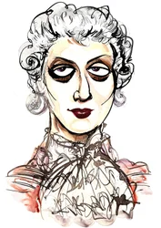 Tatiana Troyanos - färgkarikatyr som Octavianus från operan Der Rosenkavalier från 1911 av Richard Strauss (tysk kompositör, 1864-1949); libretto av Hugo von Hofmannsthal (österrikisk författare och dramatiker